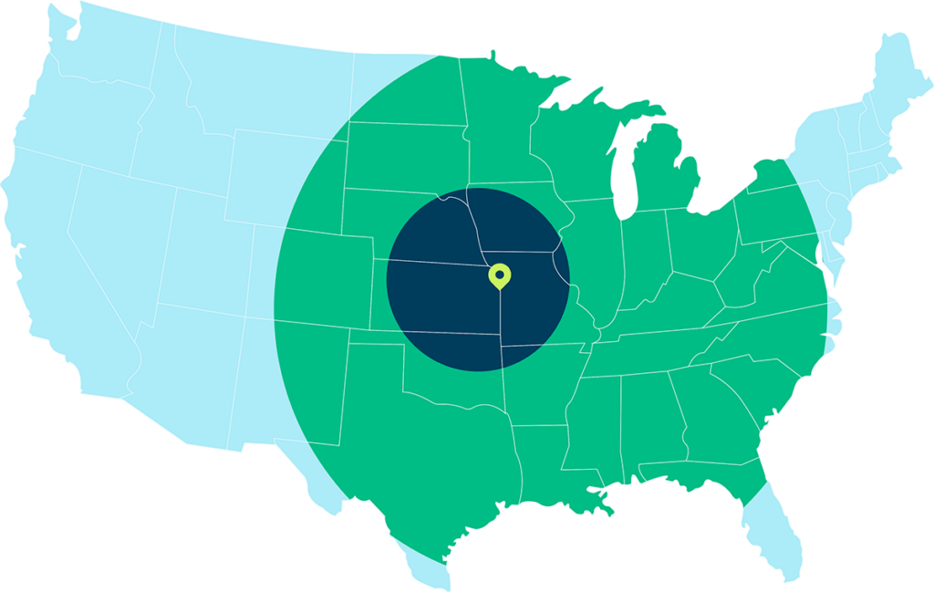 Launch Phase: Reach the entire continental U.S. in 3 days or less via Ground