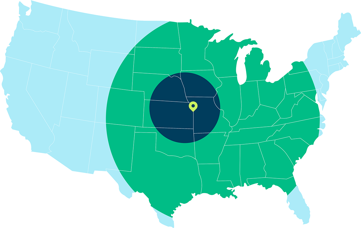 Launch Phase: Reach the entire continental U.S. in 3 days or less via Ground