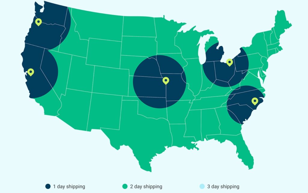 image of the us with five locations